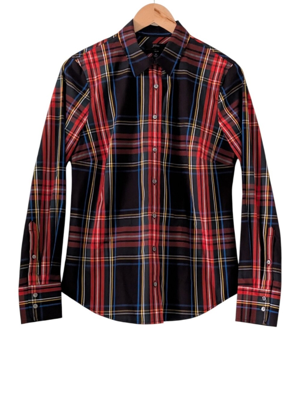 NWT J. Crew Slim Stretch Perfect Shirt in Black Stewart Tartan Size 6 Slim